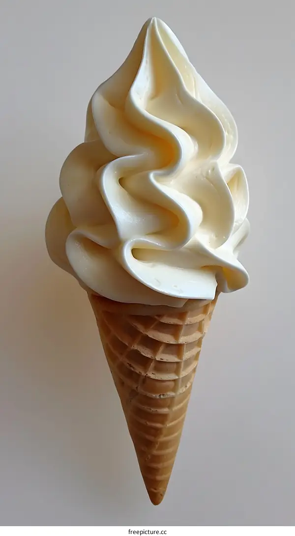 Close-up of a vanilla soft serve ice cream cone
