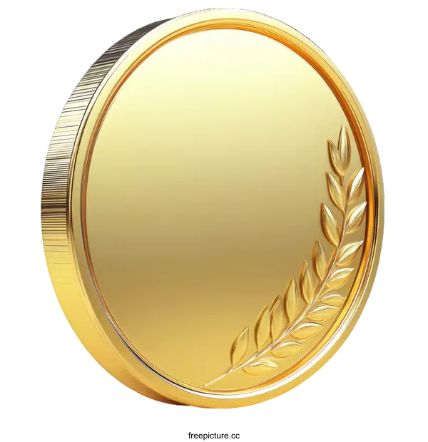 [Transparent Background PNG]Golden Medallion Illustration with Laurel Wreath