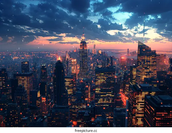 Night Lights of New York City Skyline