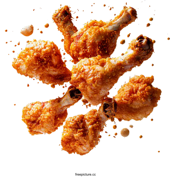 [Transparent Background PNG]Crispy Fried Chicken Legs in Motion