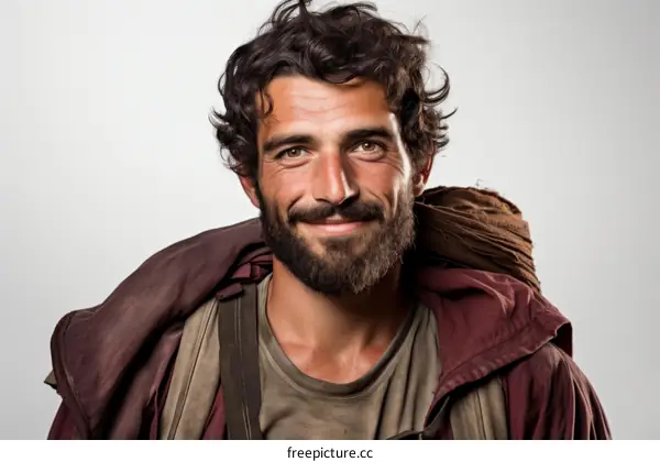 Portrait of a smiling man with a beard and curly hair