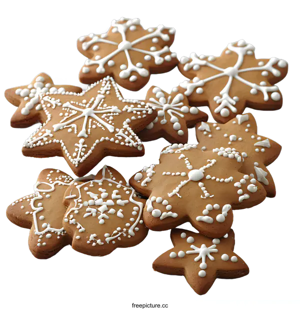 [Transparent Background PNG]gingerbread cookies decorated with white icing