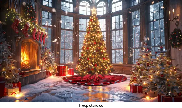 Christmas Tree by the Fireplace