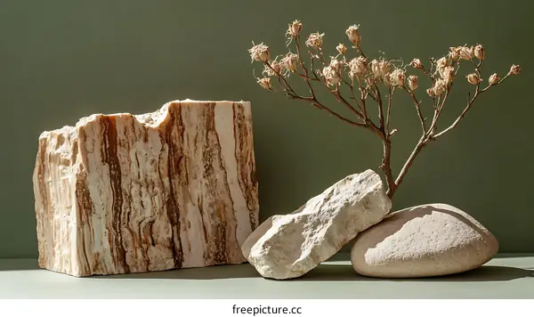 Natural Stone and Dried Flowers Composition