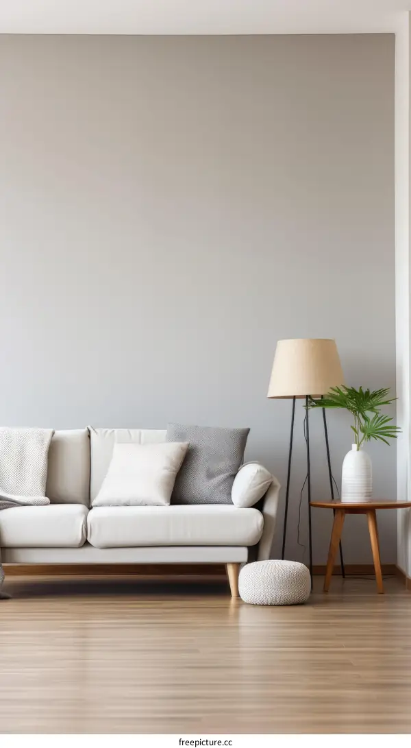 Bright and Minimalist Living Room Interior with Comfy Sofa