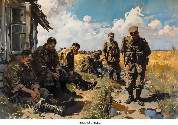 Soviet soldiers at a halt during the Great Patriotic War