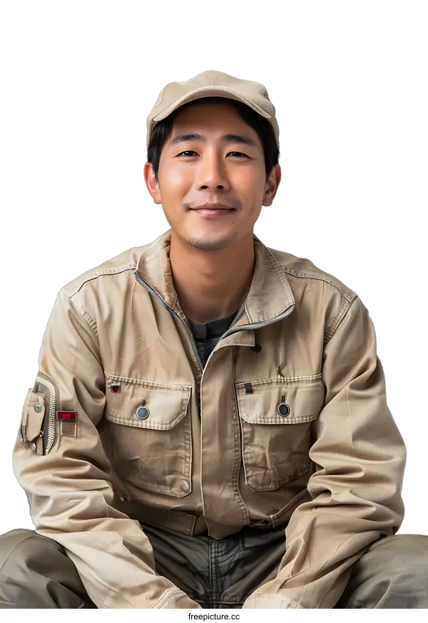[Transparent Background PNG]Portrait of a Japanese Construction Worker