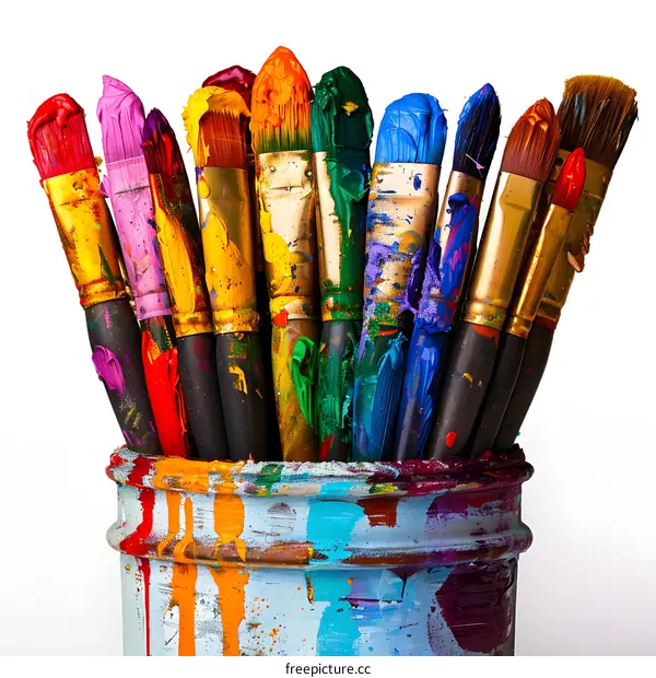 Colorful Paint Brushes In A Jar