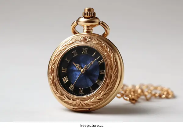 Vintage Gold Pocket Watch with Blue Dial