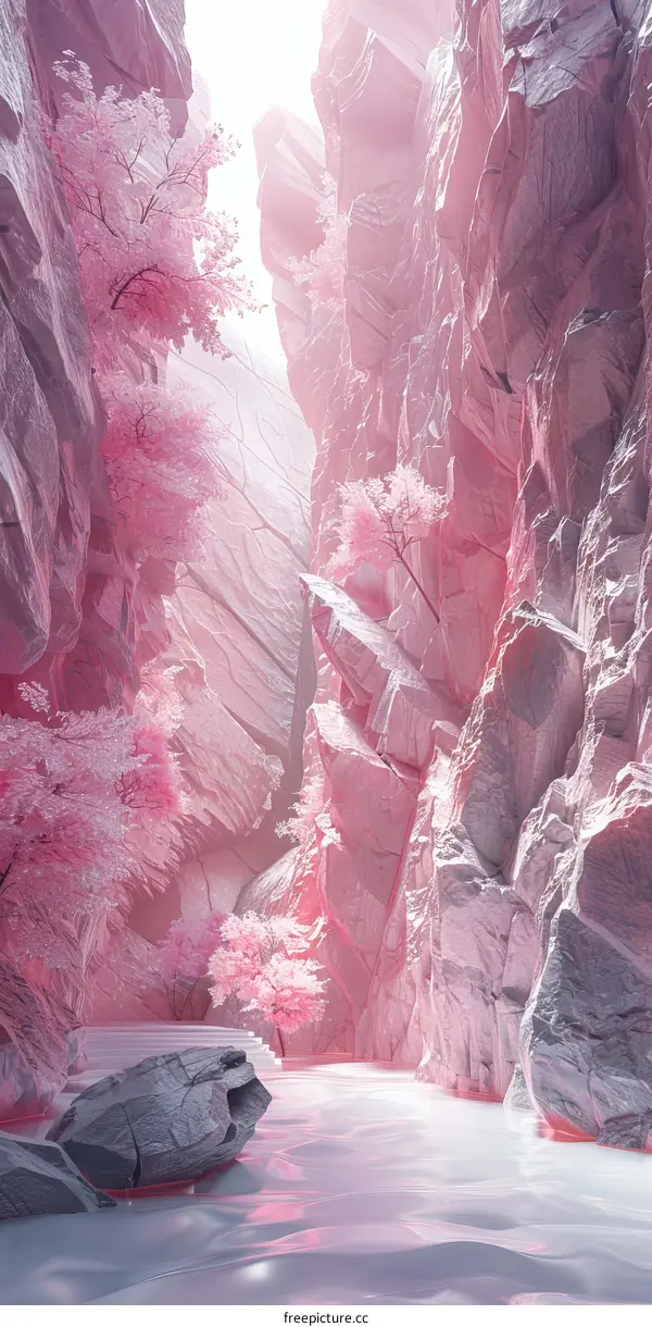 Pastel Pink Canyon Gorge with Trees