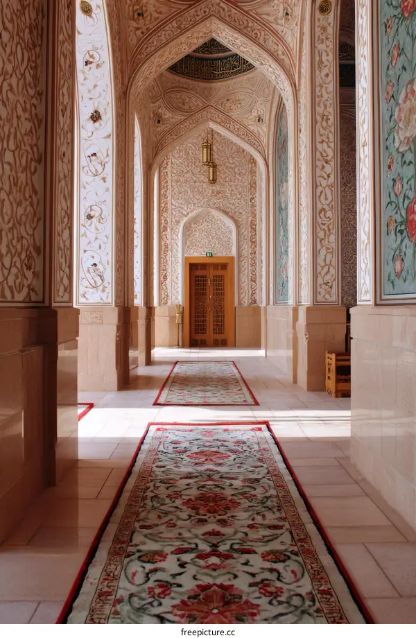 Ornate Mosque Corridor with Carpets