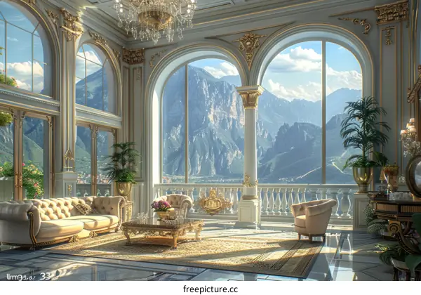 Luxurious Living Room with Mountain View