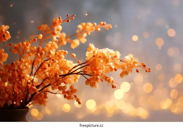 Autumn Dried Flowers Arrangement with Bokeh Background