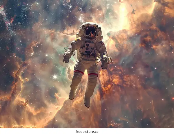 Astronaut in a spacesuit floating in the vastness of space