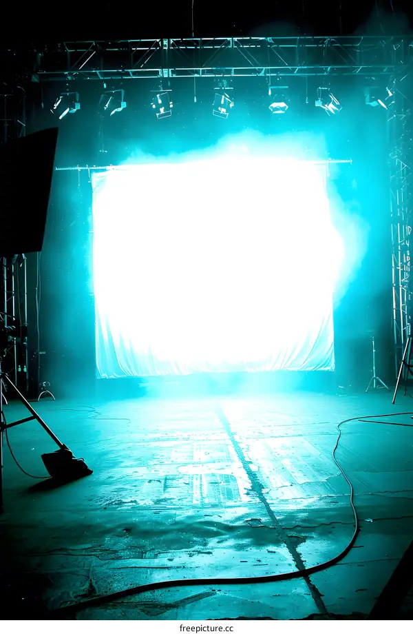 Empty Stage with Blue Light and Smoke