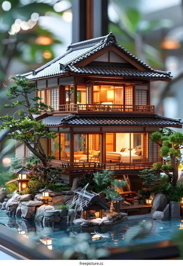 A traditional Japanese house with a garden