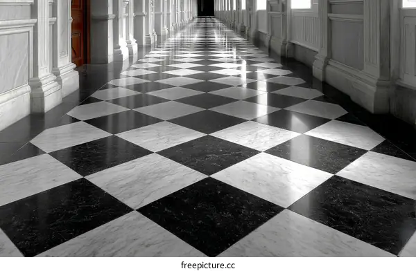 Elegant Checkered Marble Flooring in a Grand Hallway