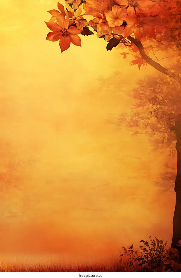 Autumn Tree Silhouette with Sunrays