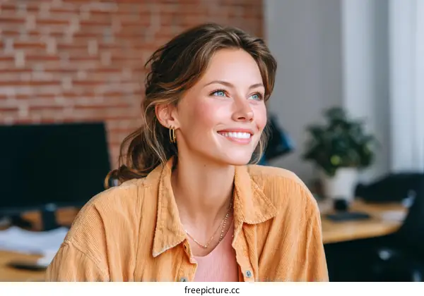 Smiling Woman in a Home Office Setting