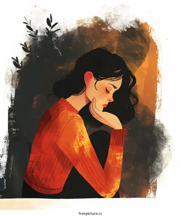 Woman in a Red Sweater Sitting in Thought