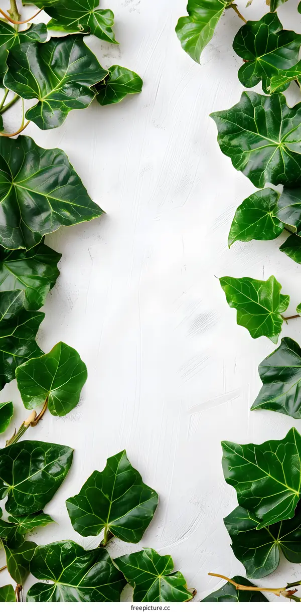 Green Leaves Frame On White Background