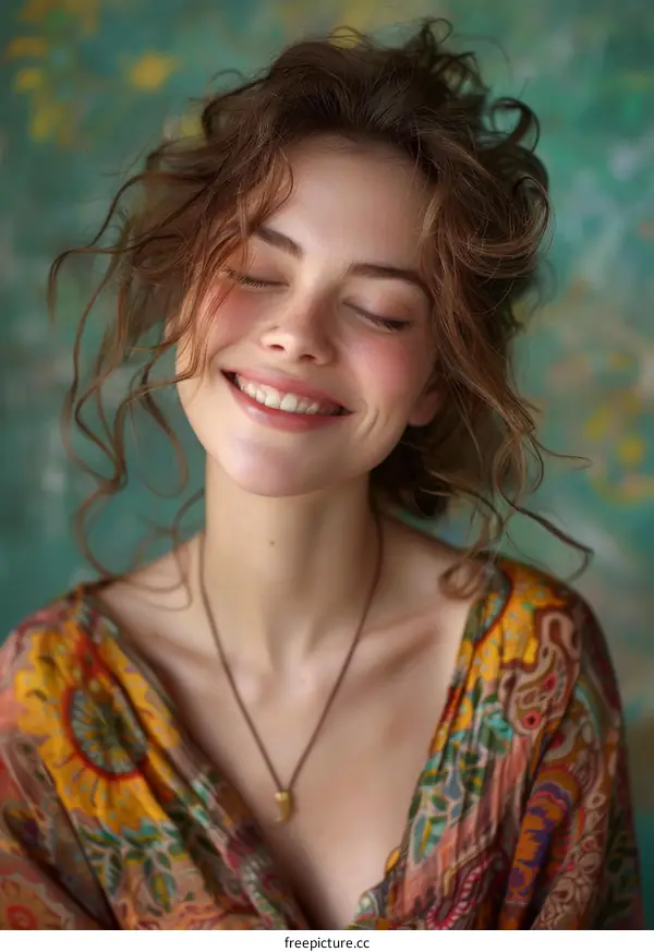 Portrait of a young beautiful smiling woman with brown hair