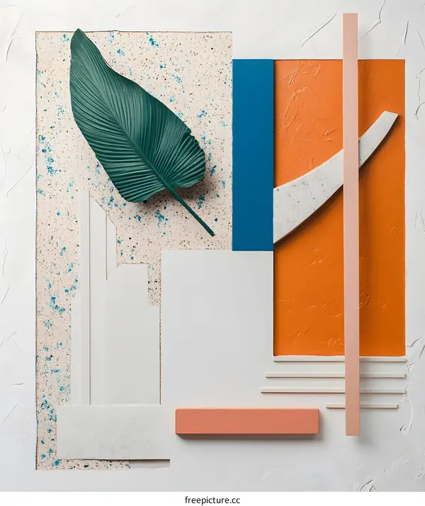 Abstract Art with Green Leaf and Geometric Shapes