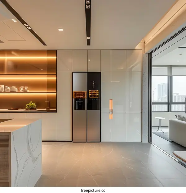 Modern White Kitchen with Marble Countertops