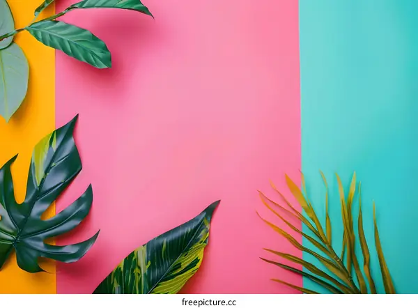 Tropical Leaves on Colorful Background