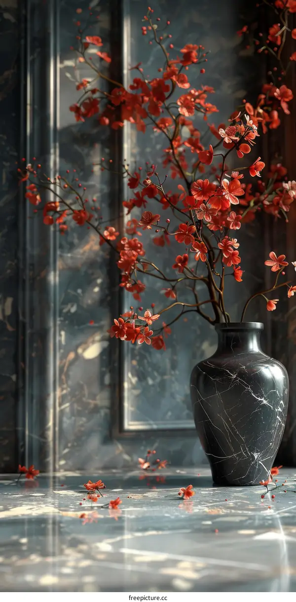 Elegant Red Blossoms in a Dark Vase