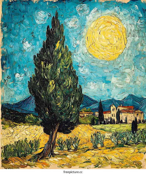 Vincent van Gogh Cypress Tree and Sun