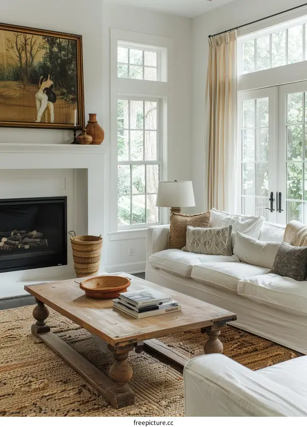 Comfy Living Room Interior Design with Fireplace and Sofa