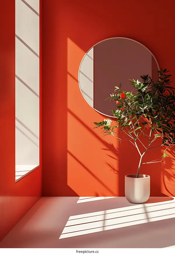 Minimalist Interior Design with Plant and Mirror