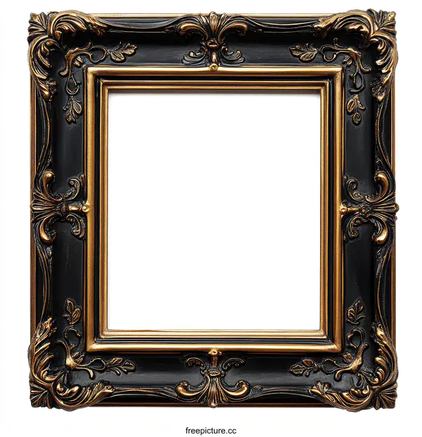 [Transparent Background PNG]Classic Black Picture Frame with Gold Accents