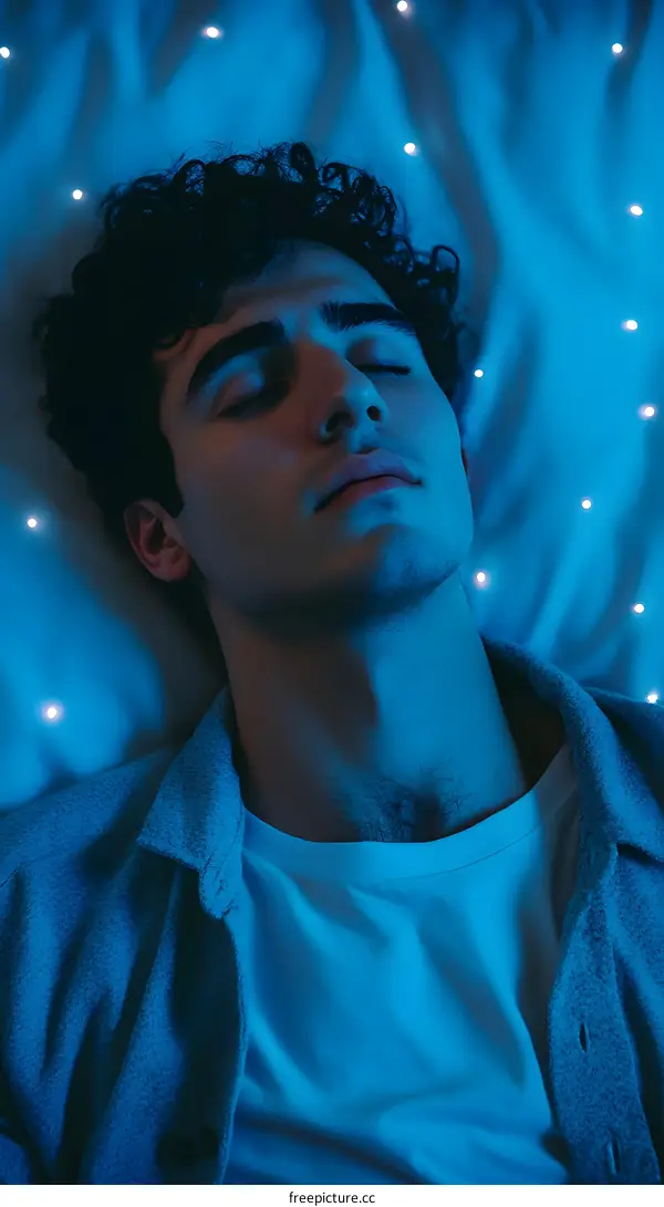 Man Sleeping with Blue Lights