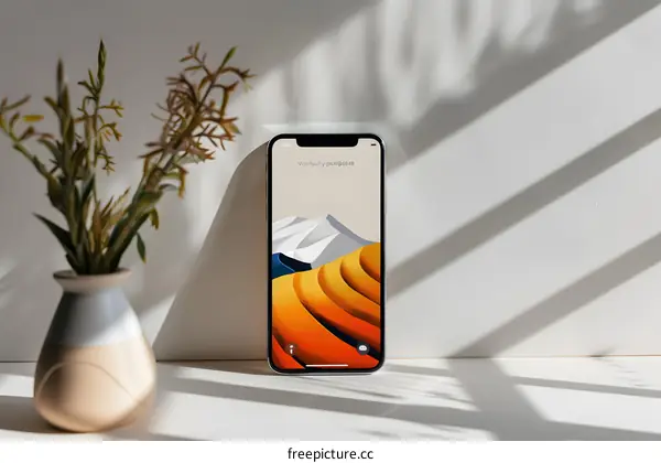 Minimalist Phone Screen Wallpaper with Orange and White Geometric Shapes