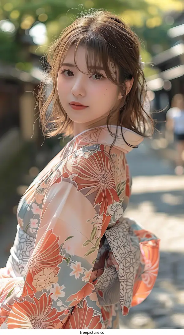 Asian Woman in Traditional Japanese Kimono