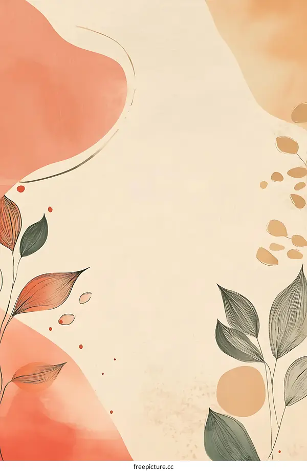 Abstract Watercolor Background With Minimalist Botanical Illustration