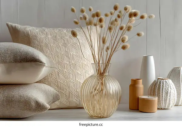 Neutral Decor with Dried Flowers and Vases
