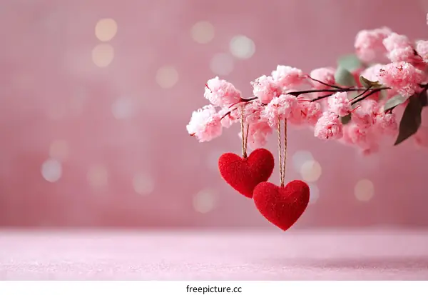 Romantic Pink Valentines Day Floral Background with Hearts