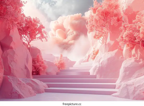 Pastel Pink Dreamy Landscape Illustration