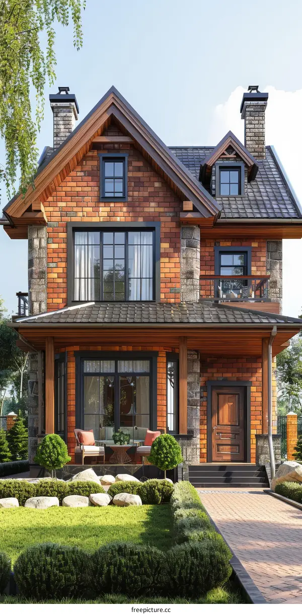 Exterior View of a Cozy Rustic House