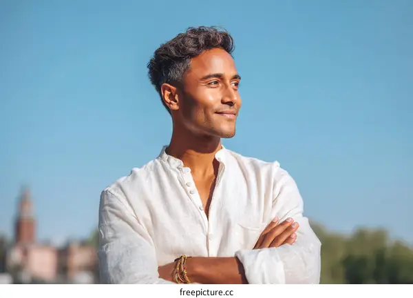 A Thoughtful Man in a White Linen Shirt