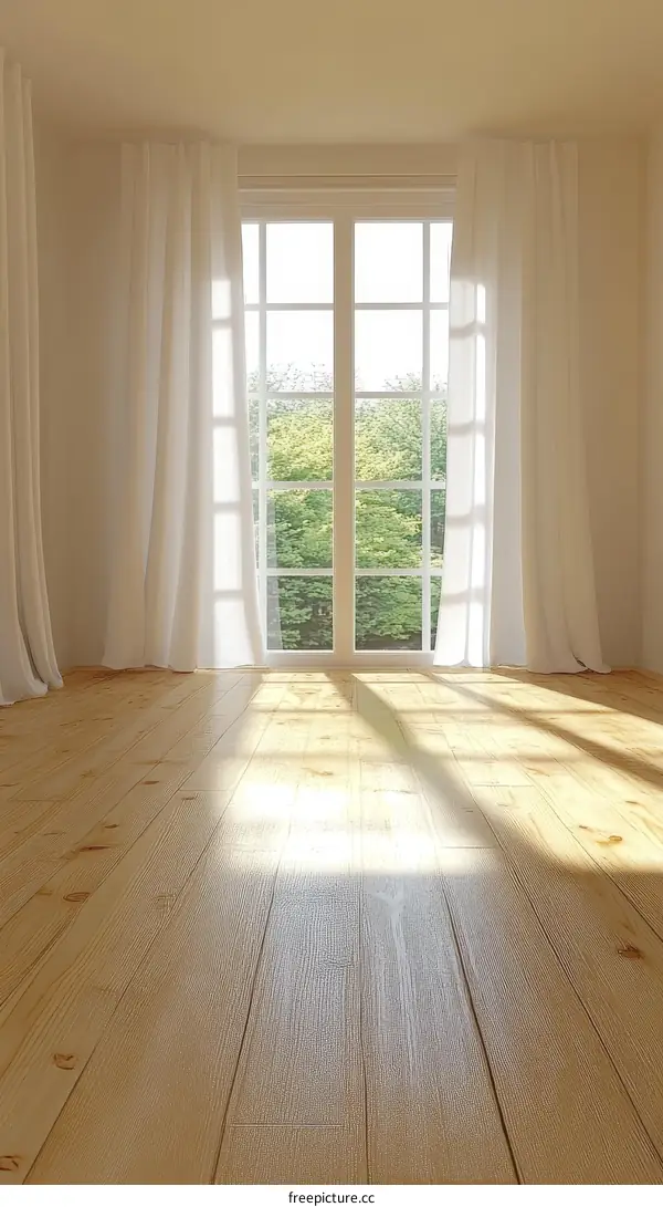 Sunlit Room with Wooden Flooring and Windows