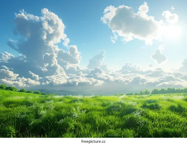 Green rolling hills under a blue sky with white clouds