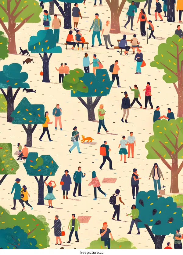 People Walking in a Park Illustration