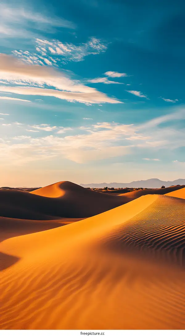 Desert Dunes Landscape Under Blue Sky With Clouds