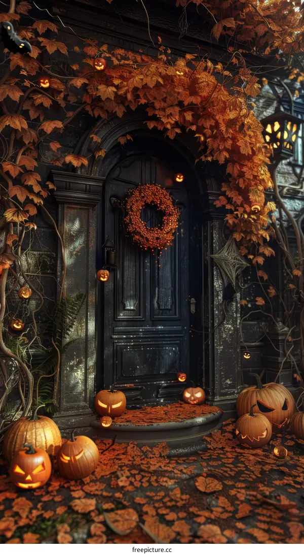 Halloween Pumpkins in Front of House