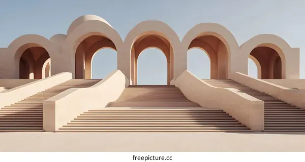 Modern Architecture with Arches and Stairway