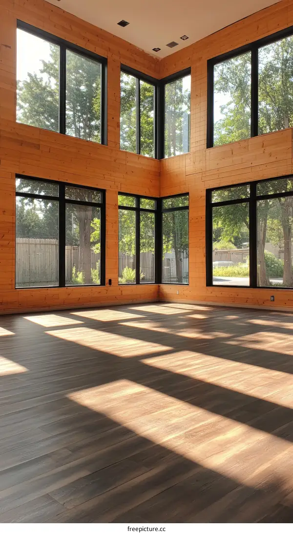 Modern Wooden Interior with Large Windows